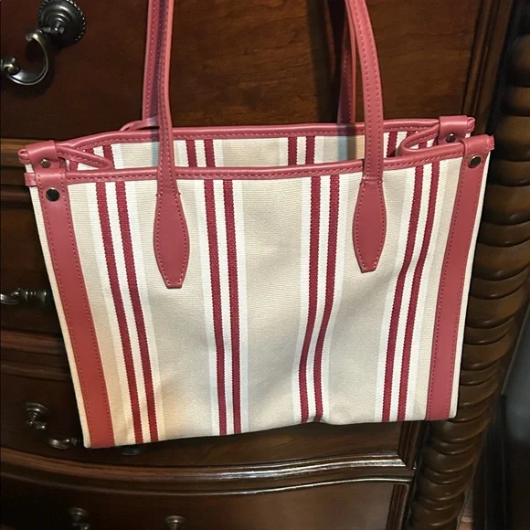 NWOT Kate Spade Market Striped Canvas Medium Tote in red jasper multi - Picture 8 of 8